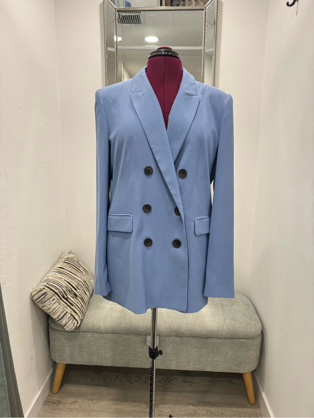 Topshop Double-Breasted Light Blue Blazer